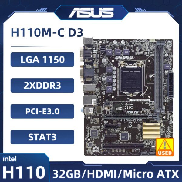 ASUS H110M-C D3 Motherboard LGA 1151 intel H110 DDR3 16G support Core i3-6100 6500 6600 7600 7700 7400 cpu Micro ATX