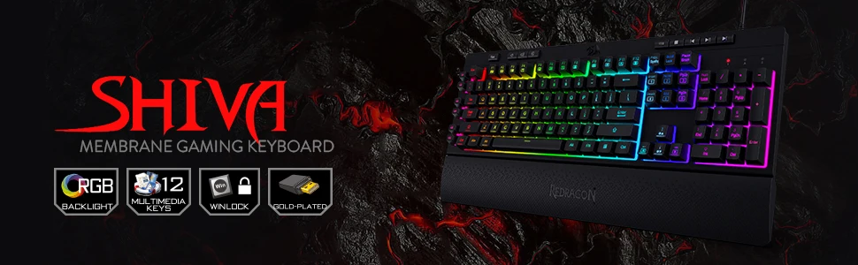 Redragon K512 Shiva RGB Backlit Membrane Gaming Wired Keyboard, Linear Mechanical-Feel Switch, Detachable Wrist Rest