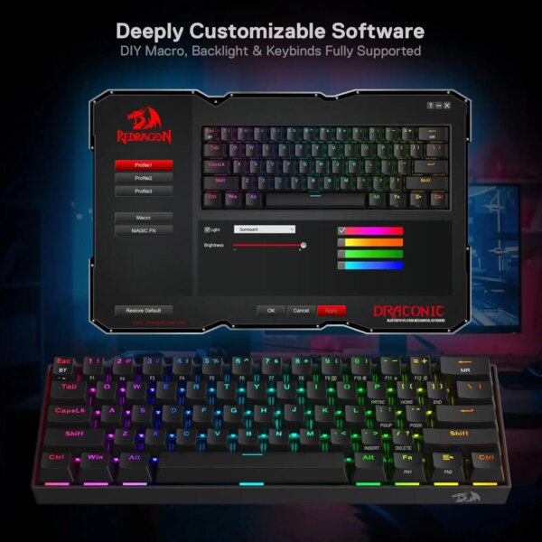 Redragon K530 Pro Draconic 60% Wireless RGB 3-Mode 61 Keys Gaming Hot-Swap Mechanical Keyboard - Image 4