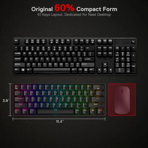 Redragon K530 Pro Draconic 60% Wireless RGB 3-Mode 61 Keys Gaming Hot-Swap Mechanical Keyboard - Image 6