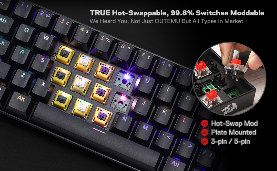 Redragon K530 Pro Draconic 60% Wireless RGB 3-Mode 61 Keys Gaming Hot-Swap Mechanical Keyboard