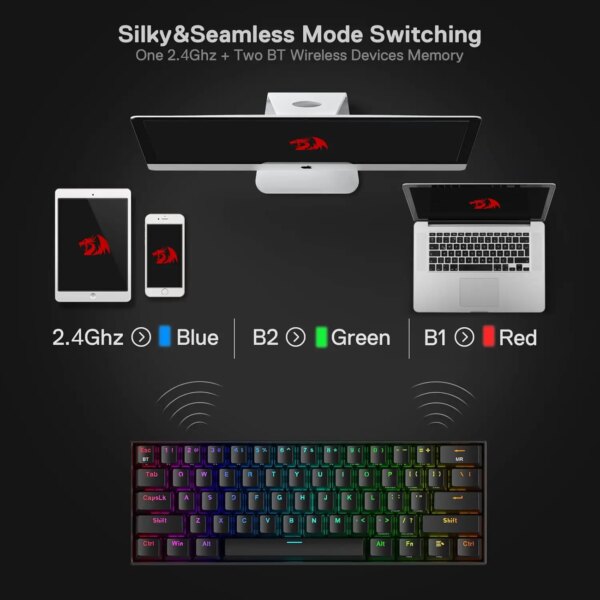 Redragon K530 Pro Draconic 60% Wireless RGB 3-Mode 61 Keys Gaming Hot-Swap Mechanical Keyboard - Image 2