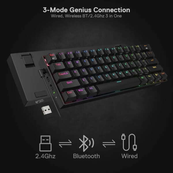 Redragon K530 Pro Draconic 60% Wireless RGB 3-Mode 61 Keys Gaming Hot-Swap Mechanical Keyboard - Image 3