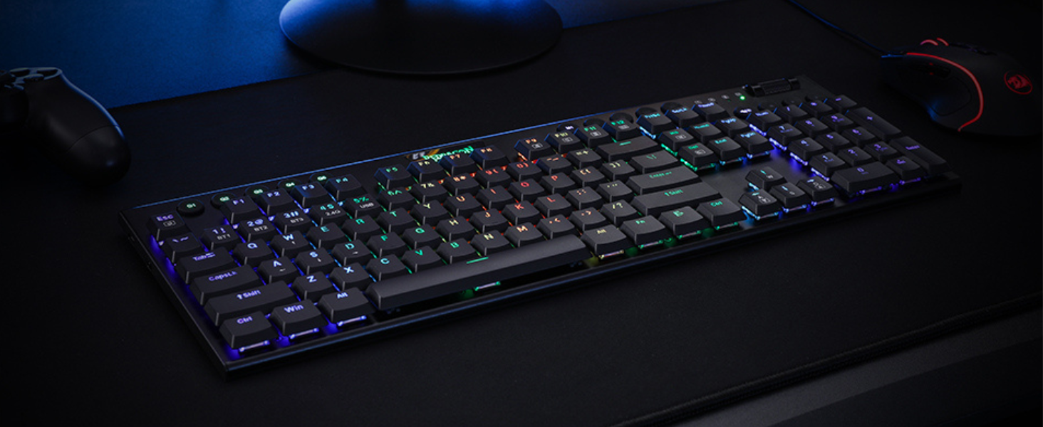 Redragon K618 Horus Wireless RGB Mechanical Keyboard, Bluetooth/2.4Ghz/Wired Tri-Mode Low Profile Gaming Keyboards