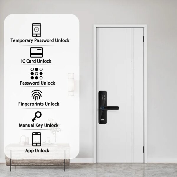 Tuya Wifi Electronic Smart Door Lock With Biometric Fingerprint / Smart Card / Password / Key Unlock/ USB Emergency Charge - Image 3