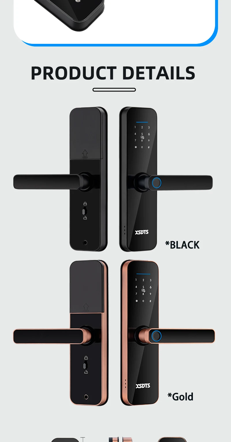 Tuya Wifi Electronic Smart Door Lock With Biometric Fingerprint / Smart Card / Password / Key Unlock/ USB Emergency Charge