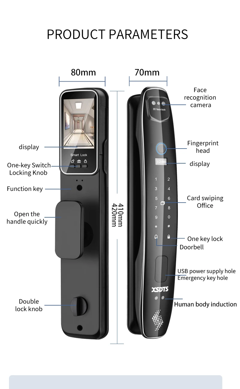 3D Face Smart Door Lock Security Camera Monitor Intelligent Fingerprint Password Biometric Electronic Key Unlock