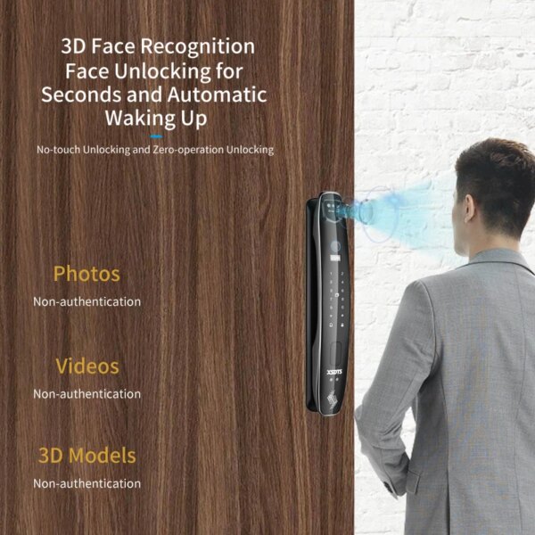 3D Face Smart Door Lock Security Camera Monitor Intelligent Fingerprint Password Biometric Electronic Key Unlock - Image 3