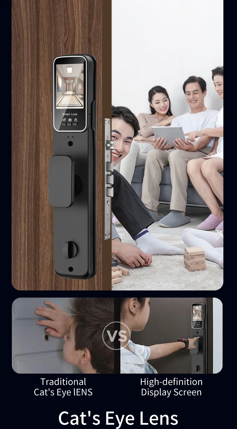 3D Face Smart Door Lock Security Camera Monitor Intelligent Fingerprint Password Biometric Electronic Key Unlock