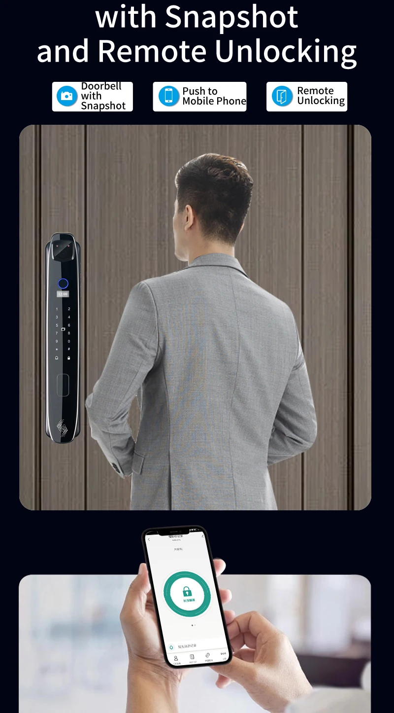 3D Face Smart Door Lock Security Camera Monitor Intelligent Fingerprint Password Biometric Electronic Key Unlock