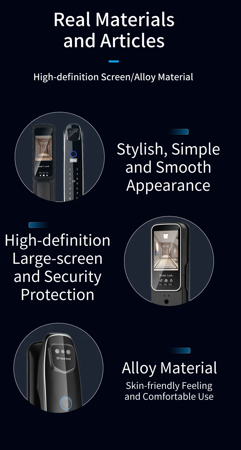 3D Face Smart Door Lock Security Camera Monitor Intelligent Fingerprint Password Biometric Electronic Key Unlock