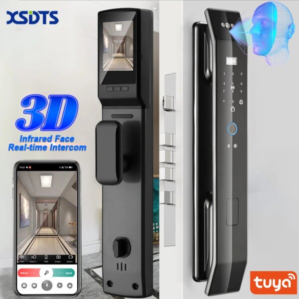 Tuya 3D Face Real-time Intercom Smart Door Lock Security Camera Intelligent Fingerprint Password Biometric Electronic Key Unlock