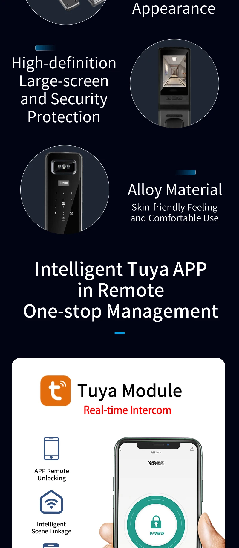 Tuya 3D Face Real-time Intercom Smart Door Lock Security Camera Intelligent Fingerprint Password Biometric Electronic Key Unlock