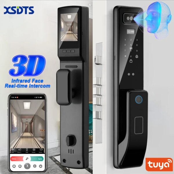 Tuya 3D Face Real-time Intercom Smart Door Lock Security Camera Intelligent Fingerprint Password Biometric Electronic Key Unlock - Image 2