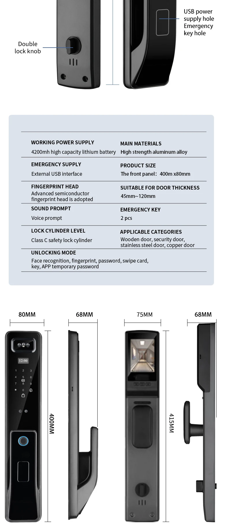 Tuya 3D Face Real-time Intercom Smart Door Lock Security Camera Intelligent Fingerprint Password Biometric Electronic Key Unlock