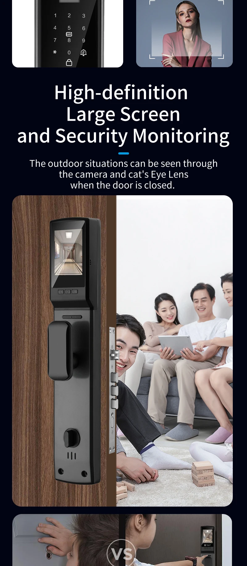 Tuya 3D Face Real-time Intercom Smart Door Lock Security Camera Intelligent Fingerprint Password Biometric Electronic Key Unlock