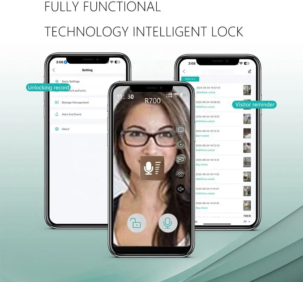 Tuya App Control Smart Lock with 3D Face Recognition Video Intercom Wi-Fi Remote Unlock Fingerprint Door Lock 2 Battery