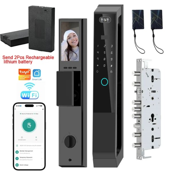 Tuya App Control Smart Lock with 3D Face Recognition Video Intercom Wi-Fi Remote Unlock Fingerprint Door Lock 2 Battery - Image 3