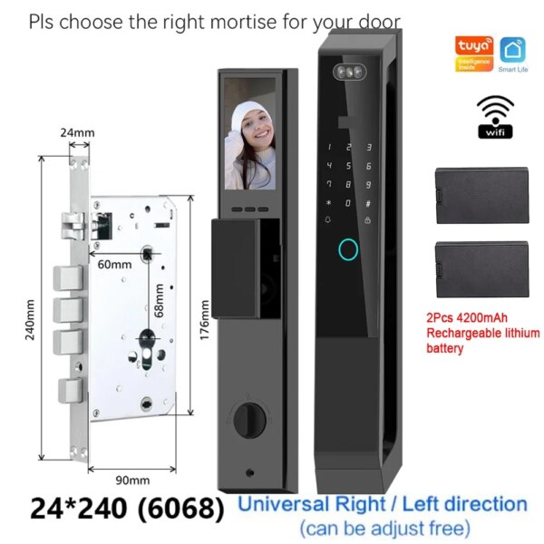 Tuya App Control Smart Lock with 3D Face Recognition Video Intercom Wi-Fi Remote Unlock Fingerprint Door Lock 2 Battery - Image 6