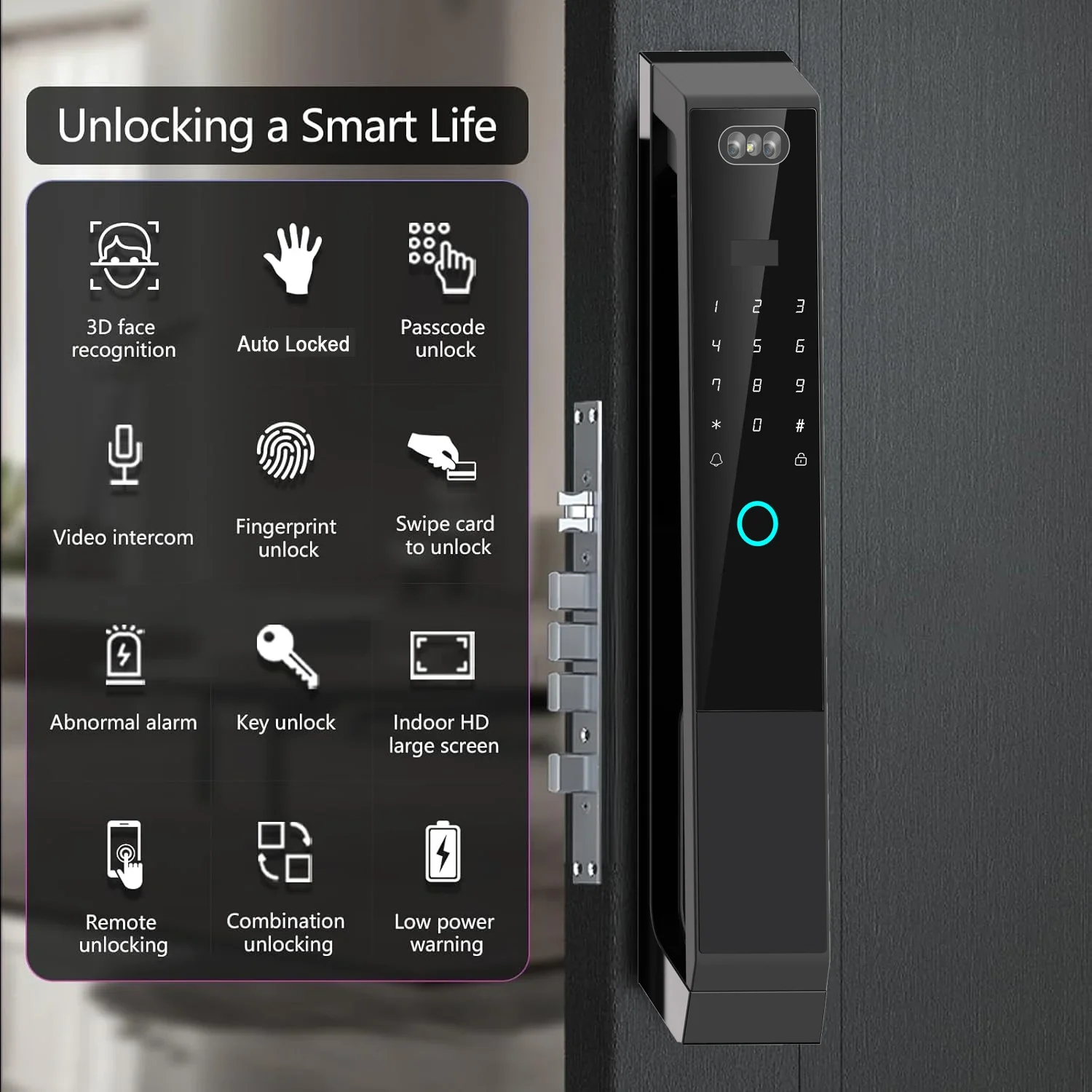 Tuya App Control Smart Lock with 3D Face Recognition Video Intercom Wi-Fi Remote Unlock Fingerprint Door Lock 2 Battery