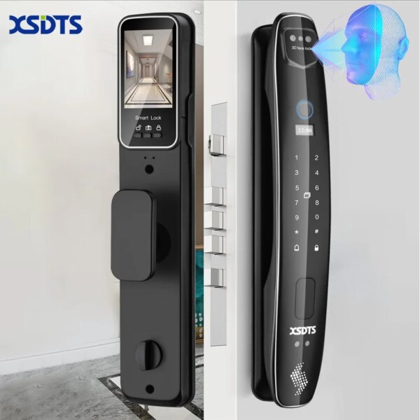 3D Face Smart Door Lock Security Camera Monitor Intelligent Fingerprint Password Biometric Electronic Key Unlock CS7