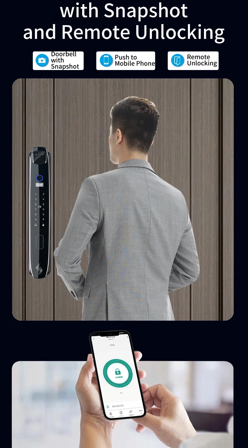 3D Face Smart Door Lock Security Camera Monitor Intelligent Fingerprint Password Biometric Electronic Key Unlock CS7