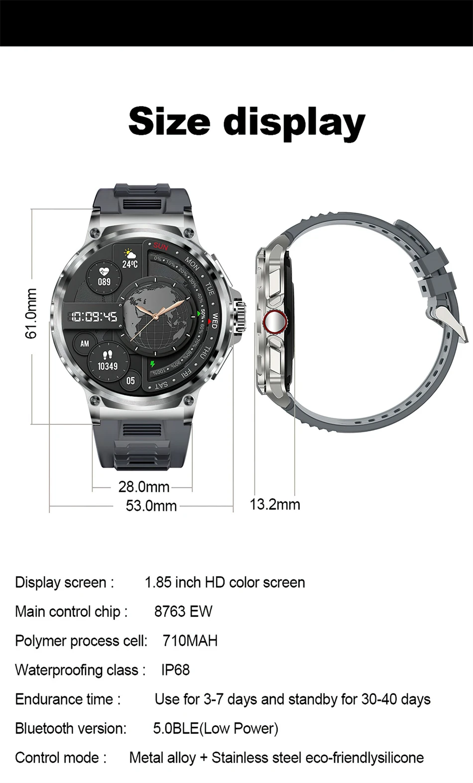 Military Outdoor IP68 Waterproof Smart Watch Men 1.85inch Ultra HD Screen GPS Track 710 mAh BT Calling Smartwatch For Xiaomi IOS